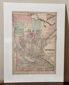 lot 73D image: 1877 Hand-Colored Antique Map of Minnesota by Gray
