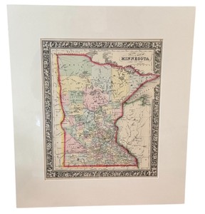lot 76D image: 1862 Hand-Colored Antique County Map of Minnesota, Print