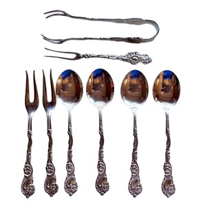 lot 80D image: Nils Johan EPNS Sweden Demitasse Spoons and Serving Forks Set