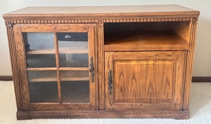 lot 82D image: Wood Media Stand with Glass and Solid Doors