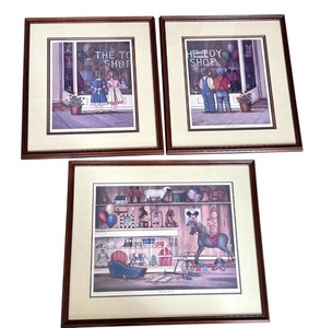 lot 83D image: Set of 3 Framed B. Cummings Toy Shop Prints 1985
