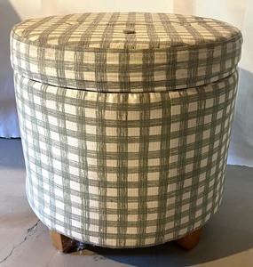 lot 149N image: Round Plaid Upholstered Storage Ottoman