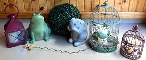 lot 152N image: Garden Decor Collection with Lanterns, Animal Figures, and Birdcages