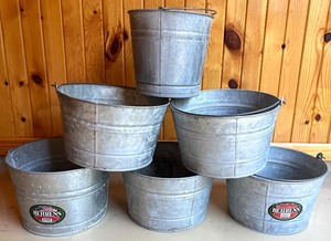 lot 158N image: Set of 5 Galvanized Metal Buckets by Behrens