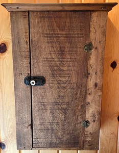 lot 166N image: Vintage Wall-Mount Wooden Cabinet with Vintage Metal Latch