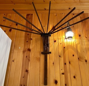 lot 168N image: Perfection Folding Wall-Mount Clothes Dryer Rack Vintage Wood and Metal