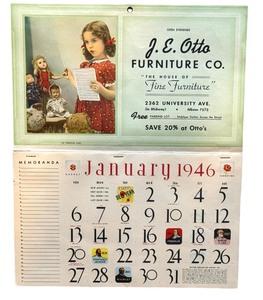 lot 35X image: K - Vintage January 1946 J. E. Otto Furniture Co. Advertising Calendar Page