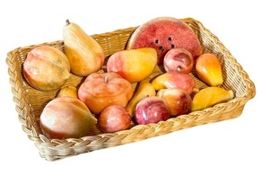 lot 48X image: K - Marble Fruit Collection from Spain in Wicker Basket