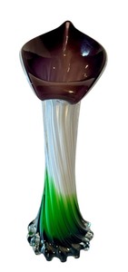 lot 107D image: K - 11 Inch Italian Art Glass Vase with Green and Purple Swirl