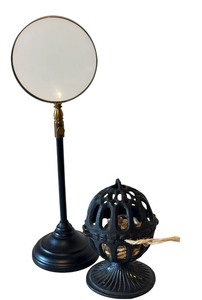 lot 108D image: K - 12-Inch Magnifying Glass on Stand and Cast Iron String Holder