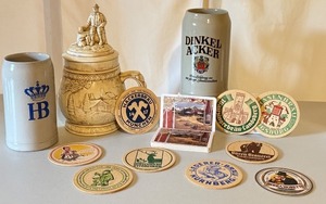 lot 112D image: German Beer Stein and Mug Collection with Vintage Coasters