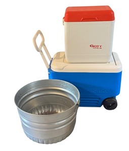 lot 124D image: LL - Ice Chest Cooler, Gott Tote 22, and 17 Inch Metal Bucket Set