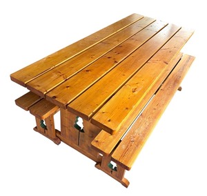 lot 24R image: P - Wooden Pine Table with Two Benches and Tree Cutout Detail