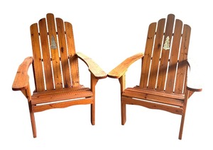lot 64R image: P - Pair of Wooden Adirondack Chairs with Tree Cutout Design