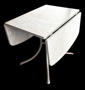 lot 66R image: P - Vintage Drop Leaf Table with Metal Legs and Formica Top