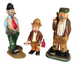 lot 67R image: P - Set of 3 Hand Carved Wooden Figurines by Pobbie Crafty Crafts