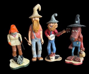 lot 76R image: P - Set of 4 Hand Carved Wooden Folk Art Figurines by Pobbies Crafty Crafts