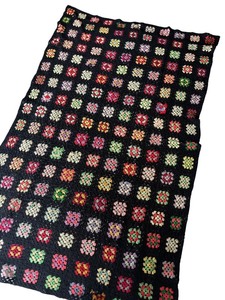 lot 122R image: P - Vintage Hand-Crocheted Granny Square Afghan