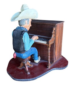 lot 161R image: P - Honky Tonk Tom Hand Carved Wooden Sculpture by Pobbies Crafty Crafts