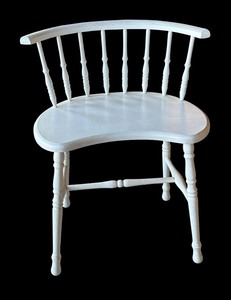 lot 170R image: P - Vintage White Wood Vanity Chair with Curved Backrest