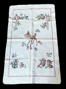 lot 173R image: P - Vintage Needlepoint Quilt with Woodland Animals