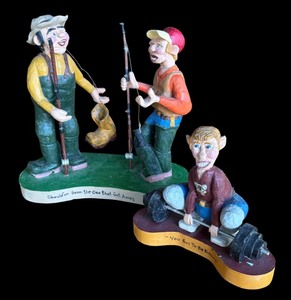 lot 178R image: P - Set of 2 Pobbie Crafty Crafts Hand Carved Wooden Sculptures