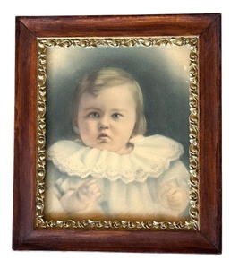 lot 181R image: P - Antique Framed Portrait Print of Child with Lace Collar