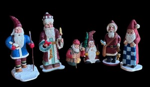 lot 205R image: P - Set of 6 Hand-Carved Santa Figurines by Midwest and Pobbies Crafty Crafts