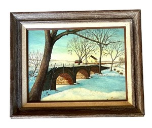 lot 208R image: P - Original Old Stone Bridge Painting by Pearl Charlson