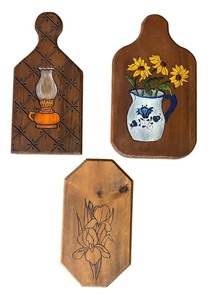lot 209R image: P - Set of 3 Vintage Wooden Wall Decor Boards with Handcrafted Designs