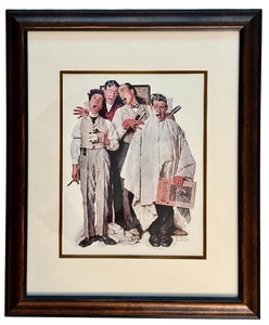 lot 83H image: LR - Framed Norman Rockwell Barbershop Quartet Print