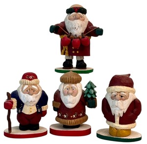 lot 85H image: LR - Set of 4 Pobbles Crafty Crafts Hand Carved Santa Figurines