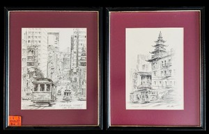 lot 92H image: RBR - Pair of Framed San Francisco Cable Car Art Prints, California Street