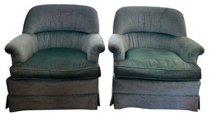 lot 96H image: LR - Pair of Vintage Upholstered Green Armchairs