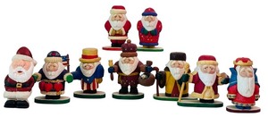 lot 100H image: DR - Set of 10 Poppies Crafty Crafts Hand Carved Santa Figurines