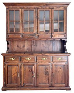 lot 182H image: LR - Vintage Wooden China Hutch with Glass Display and Brass Hardware