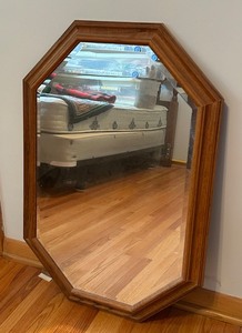 lot 106C image: LR - Octagonal Wall Mirror with Wood Frame