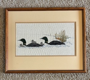 lot 109C image: DR - Framed Loon Needlepoint Artwork