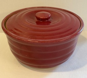 lot 110C image: LR - Vintage Red Glazed Stoneware Casserole Dish