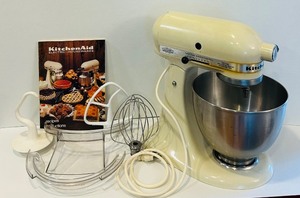 lot 112C image: LR - Vintage KitchenAid Hobart Model K45SS Stand Mixer with Attachments and Cookbook