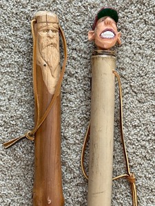 lot 141C image: LR - Pair of 60-Inch Decorative Walking Sticks with Carved Handles
