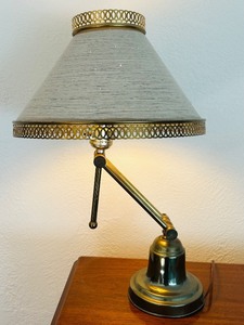 lot 142C image: LT - Adjustable Brass Desk Lamp with Woven Shade