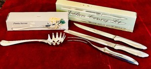 lot 158C image: LR - 3-Piece Stainless Steel Carving Set and Silverplate Pasta Server with Boxes