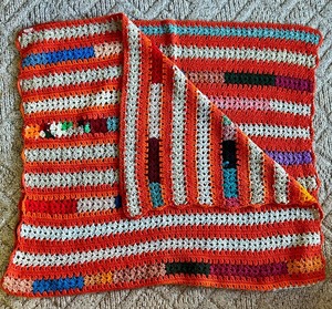 lot 226C image: P - Handmade Crochet Blanket 70 x 38 Inches with Striped Multi-Color Pattern