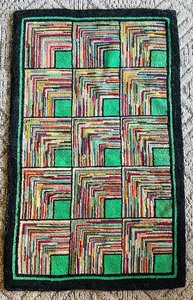 lot 228C image: P - Handmade Vintage Multicolor Hooked Rug with Geometric Pattern