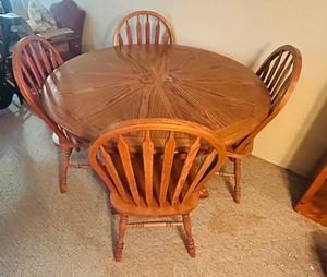 lot 241C image: LL - Solid Wood Dining Table with 4 Matching Windsor Chairs