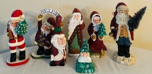 lot 243C image: LL - Set of 7 Pobbies Crafty Craft Handcrafted Santa and Christmas Tree Figurines