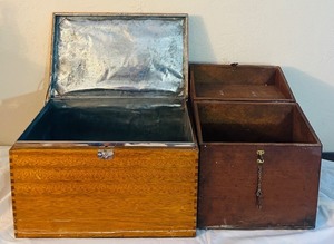 lot 248C image: LL - Pair of Vintage Wooden Storage Chests with Metal Lining and Handles
