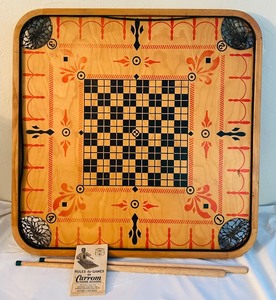 lot 249C image: LL - Vintage Carrom Wooden Game Board with Accessories and Rules Booklet