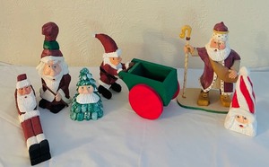 lot 250C image: LL - Collection of 6 Handcrafted Wooden Santa Figurines, 7 Inch Tall